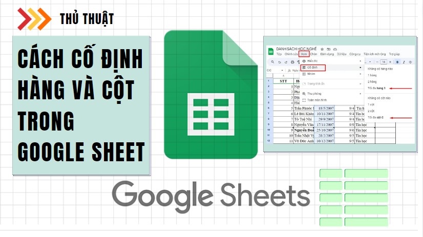 Cách cố đinh hàng và cột trong google sheet