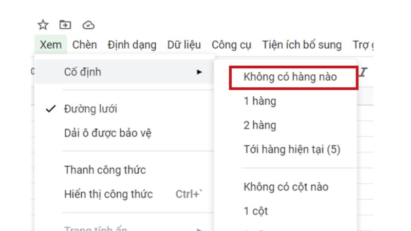 cách cố định hàng cột trong google sheet