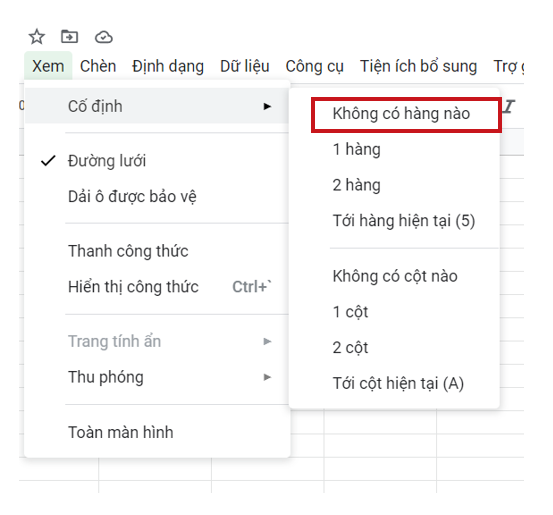 cách cố định hàng cột trong google sheet